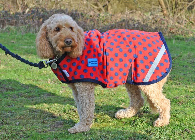 Fleece Dog Coat Red Navy Spot S M, How Warm Is A Dog S Coats Uk