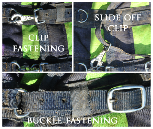 Adapting rug from clip fastening to buckle fastening